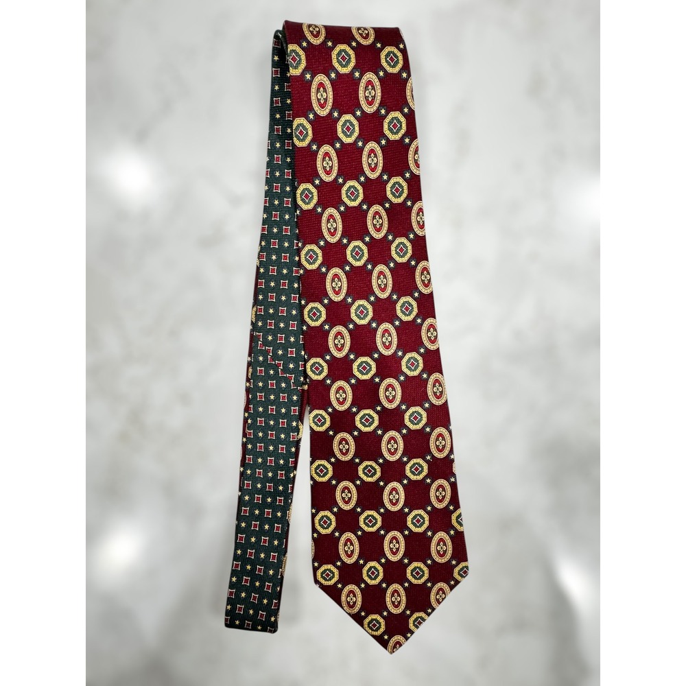 Business Formal Tommy Hilfiger Men Burgundy Geometric Silk Tie Vintage Office